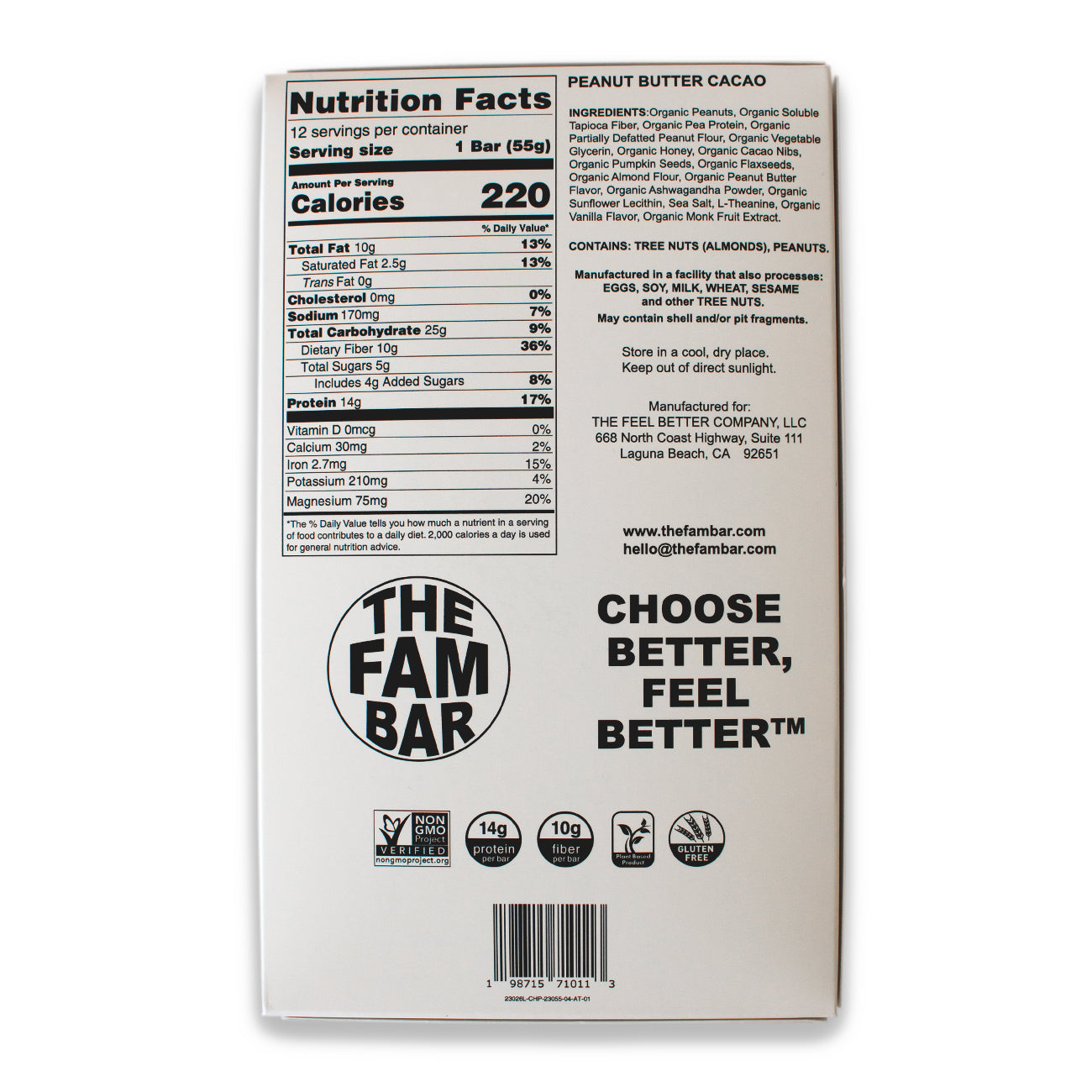 Box of delicious protein bars - The FAM Bar peanut butter cacao