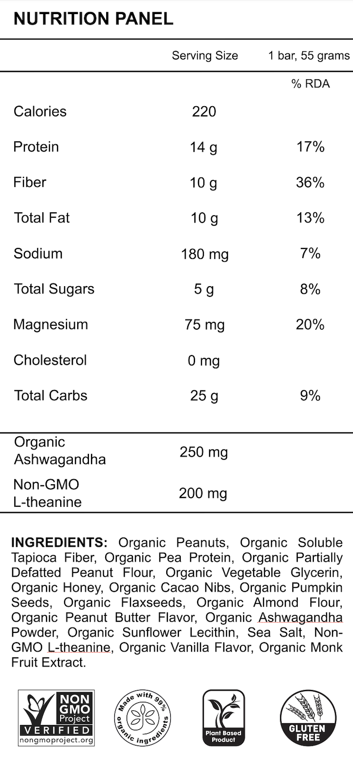 The FAM Bar peanut butter cacao nutrition panel