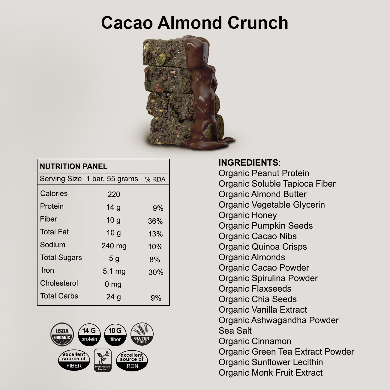 FOOD FOR THOUGHT -- Cacao Almond Crunch (Box of 12 bars)