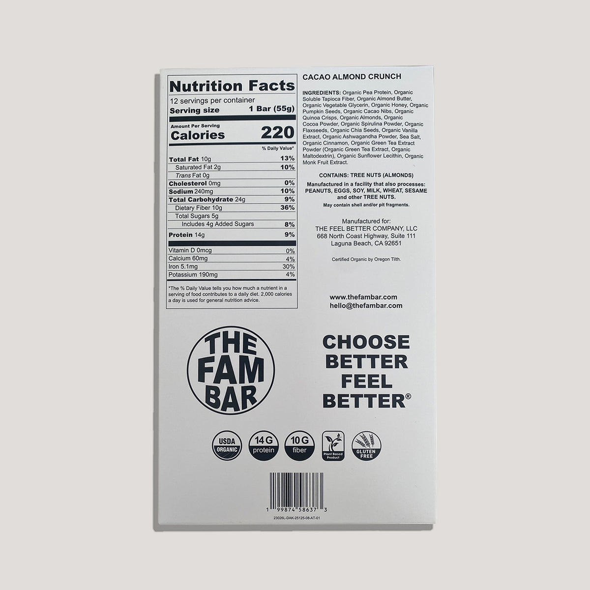FOOD FOR THOUGHT -- Cacao Almond Crunch (Box of 12 bars)