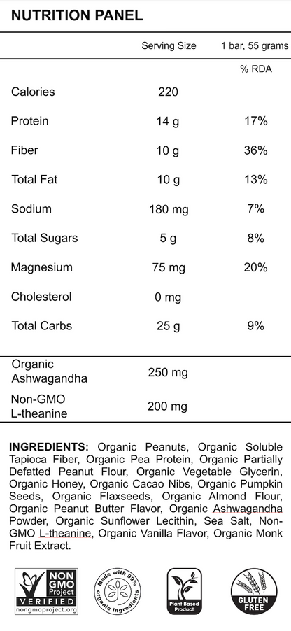 Peanut Butter Cacao Protein Bar with Adaptogens 12 pack